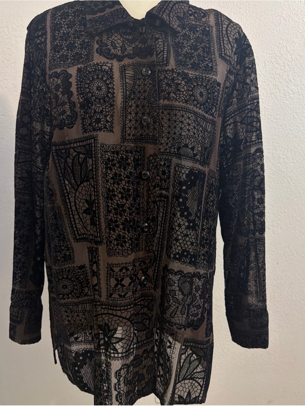 Coldwater creekVTG  velvet burnout patchwork Italian fabric USA button tunic